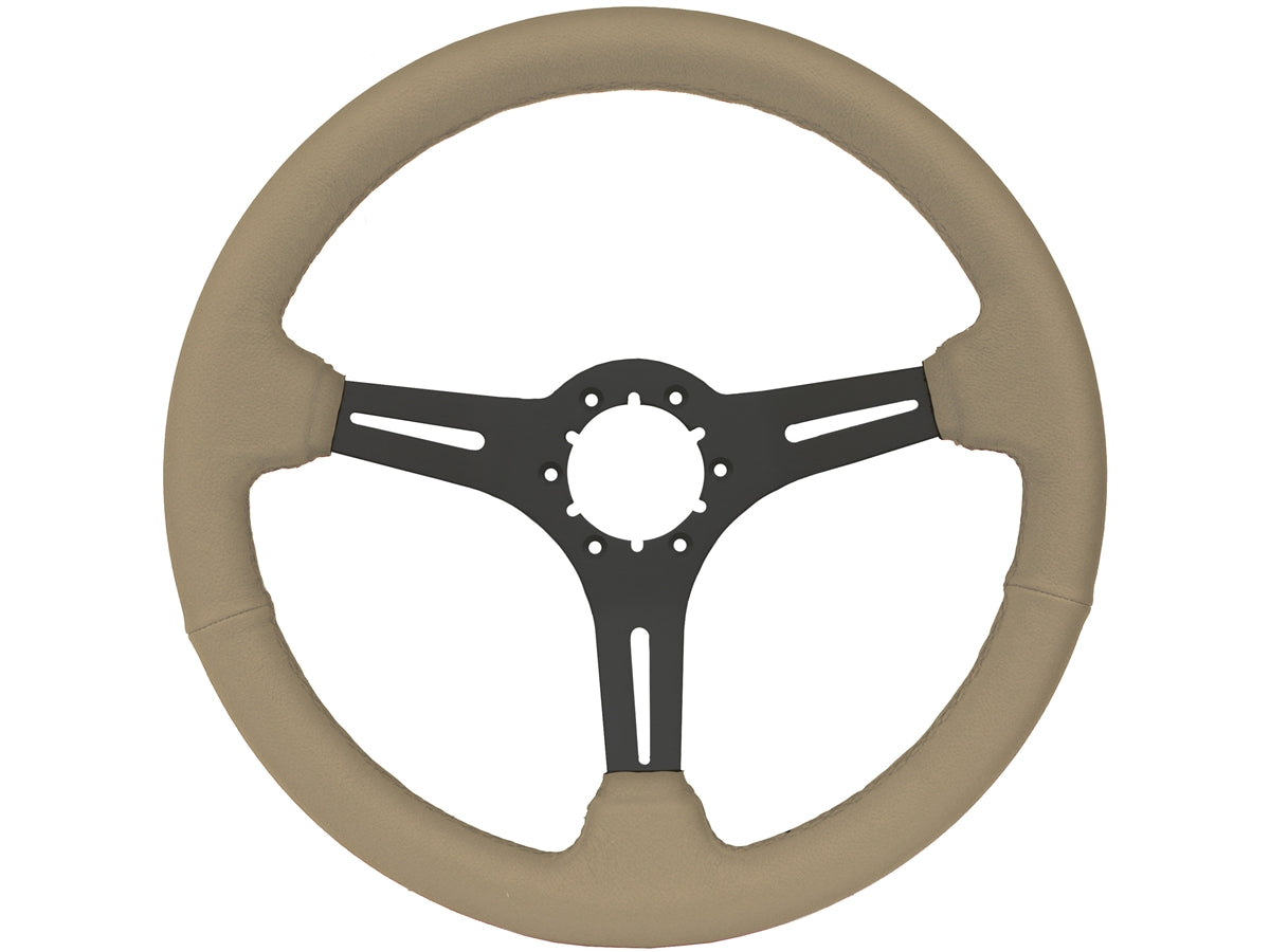 1968-1982 Corvette Leather Steering Wheel W/Slotted Black Spokes - Tan - CA-72109-Corvette-Store-Online