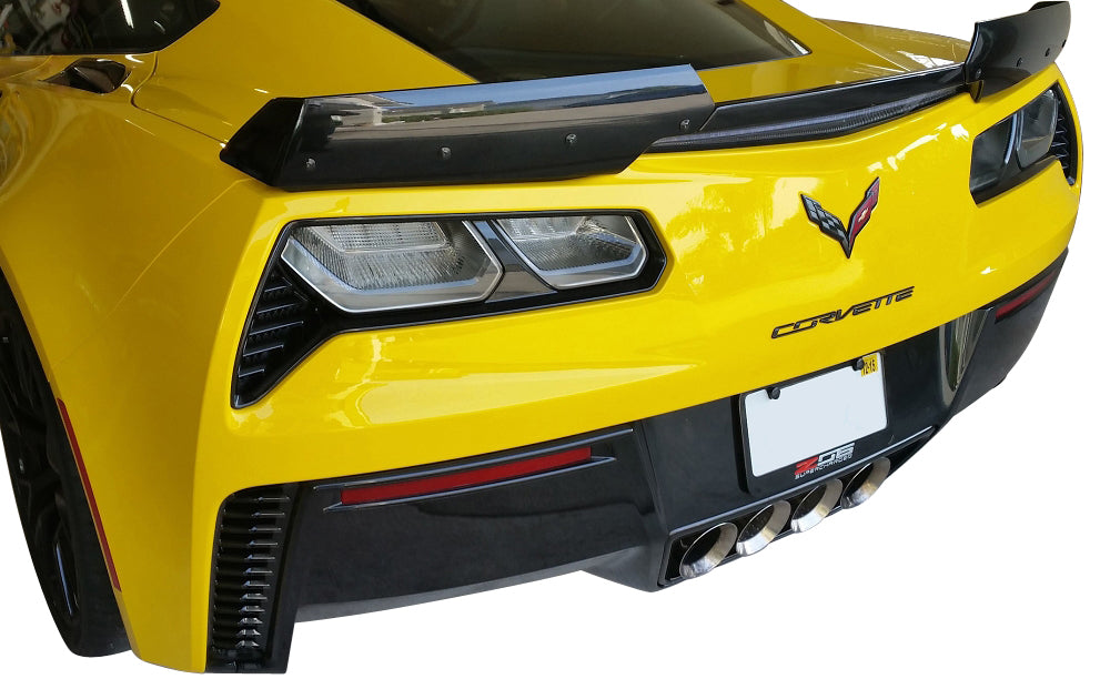 2014-2019 Corvette CARBON FLASH WICKER BILL SPOILER WINGS W/LIGHT SMOKE CENTER & LONG BLACK BOLTS - CA-72921-Corvette-Store-Online