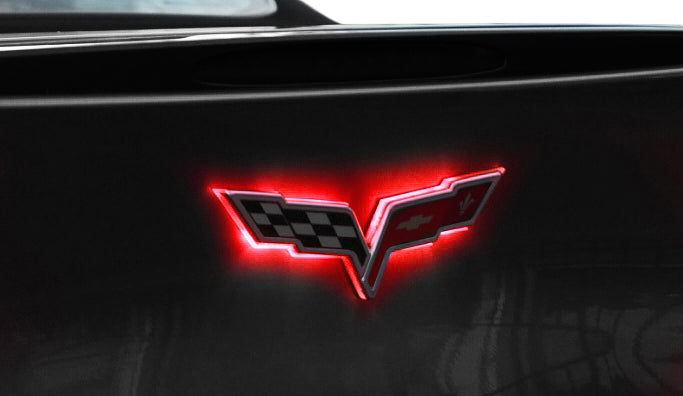 2005-2013 Corvette LED CROSSED FLAGS EMBLEM - FRONT ONLY - BLUE - CA-73482-Corvette-Store-Online