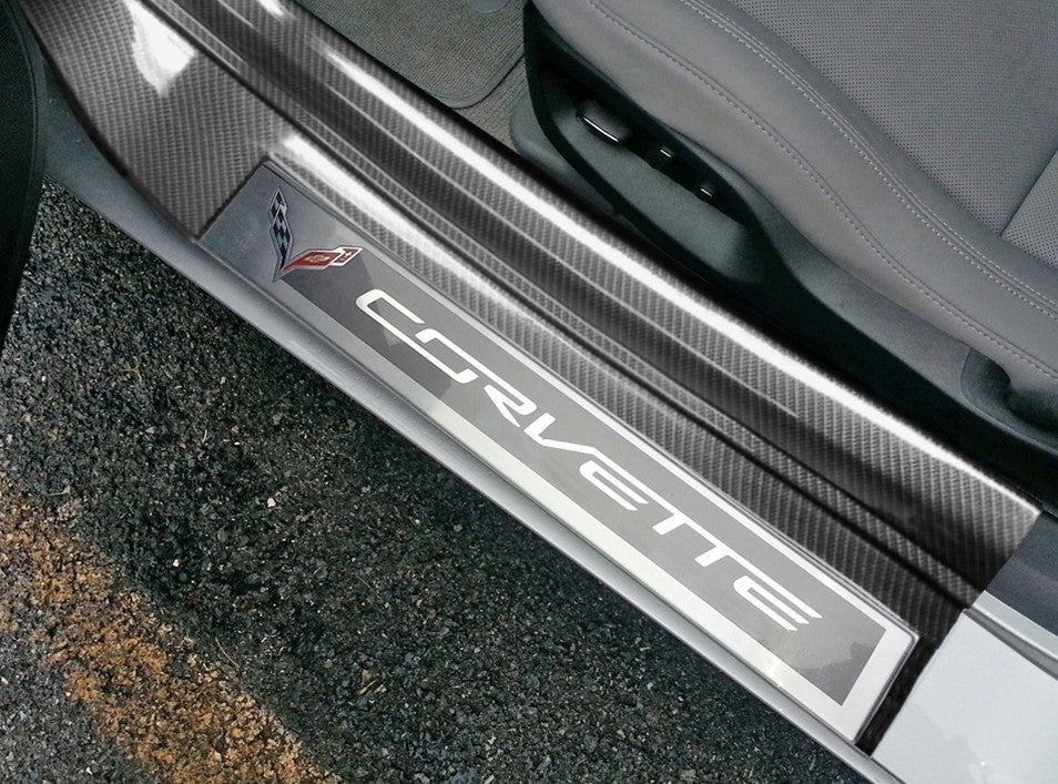 2014-2019 Corvette Hydro Carbon Fiber Door Sill Guards Hydrocarbon Fiber W/Cutout - Gloss Finish - CA-74111-Corvette-Store-Online