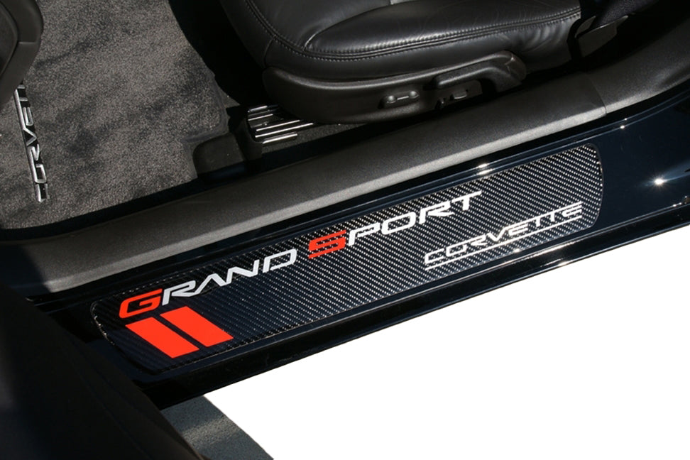 2010-2013 Corvette Door Sill Guards Carbon Fiber - Grand Sport Logo - - CA-74538-Corvette-Store-Online