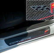 2005-2013 Corvette Door Sill Guards Carbon Fiber - Flag Logo - - CA-74540-Corvette-Store-Online
