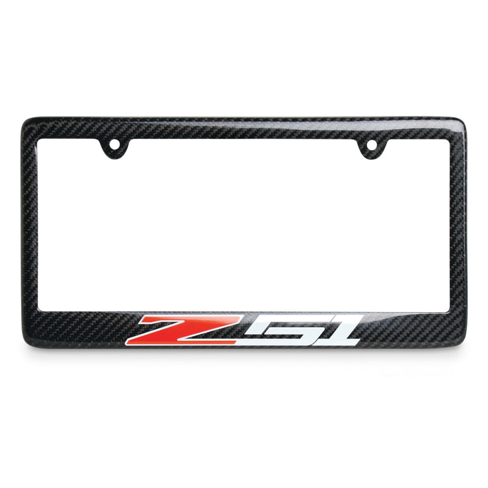 2005-2019 Corvette Carbon Fiber License Plate Frame w/ Red & White Z51 Logo - CA-75362-Corvette-Store-Online