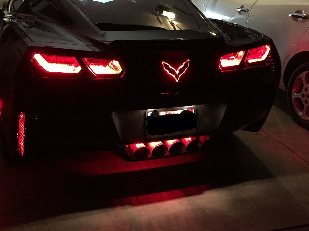 2014-2019 Corvette Backlit Front & Rear Emblems - Chrome Emblems W/Whte Front/Red Rear LEDs - CA-75566-Corvette-Store-Online