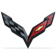 2014-2019 Corvette Backlit Front & Rear Emblems - Carbon Flash Trimmed Emblems W/Red LEDs - CA-75573-Corvette-Store-Online