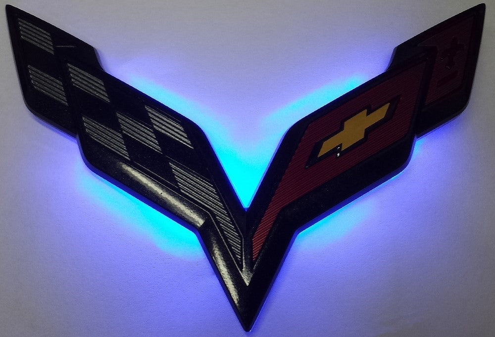 2014-2019 Corvette Backlit Rear Emblem - Chrome Emblem W/Green LED - CA-75575-Corvette-Store-Online