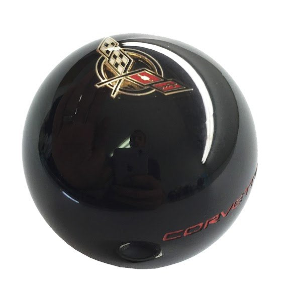 1997-2004 Corvette Shift Knob w/C5 Cross Flags & Side Corvette Script -Black/Red - CA-75596-Corvette-Store-Online
