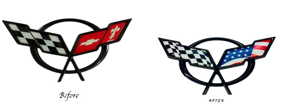 1997-2004 Corvette UV Coated Front & Rear Emblem American Flag Overlay Set - CA-75659-Corvette-Store-Online