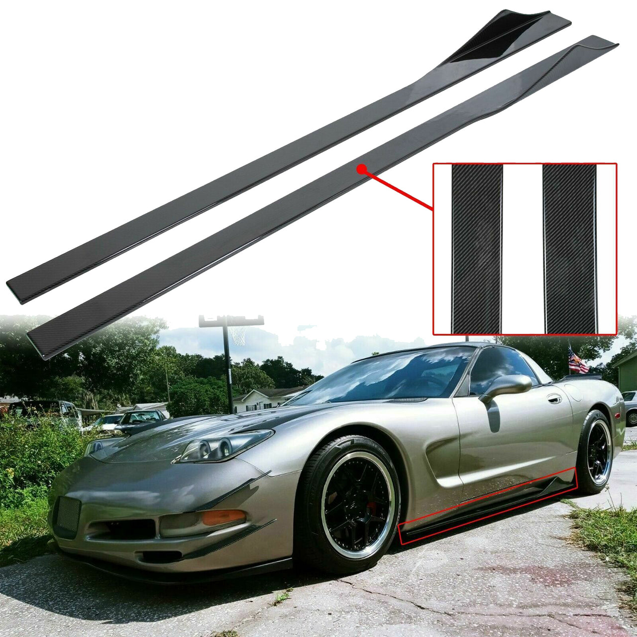 1997-2004 Corvette Hydro Carbon Fiber Side Skirt Extensions - CA-75780-Corvette-Store-Online