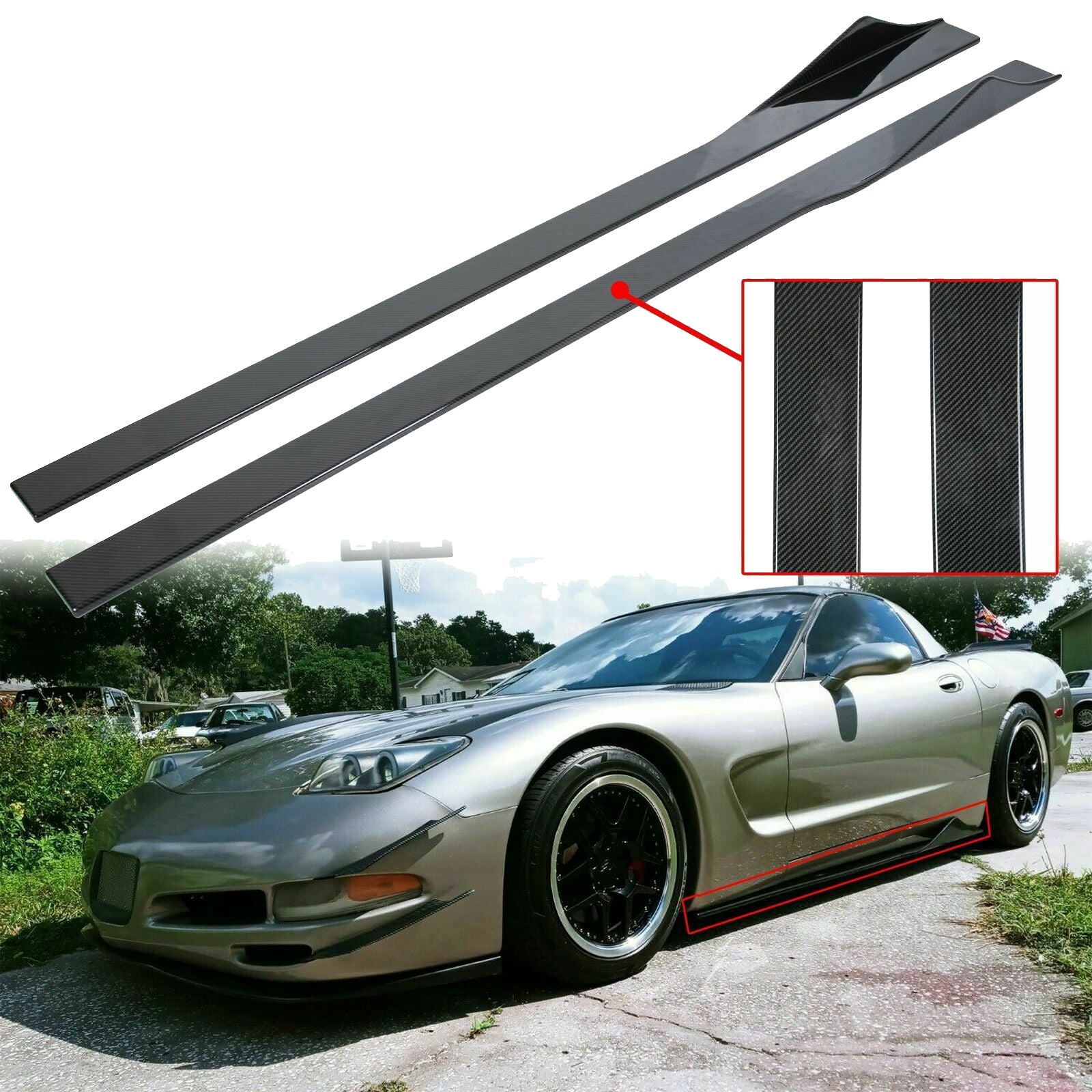 1997-2004 Corvette Hydro Carbon Fiber Side Skirt Extensions - CA-75780-Corvette-Store-Online