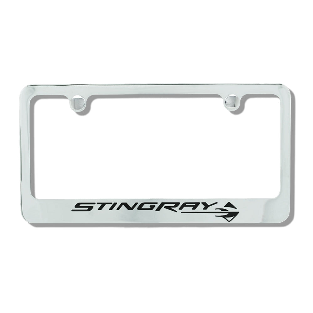 2014-2019 Corvette Stingray License Plate Frame w/Stingray Emblem - Chrome - CA-76049-Corvette-Store-Online