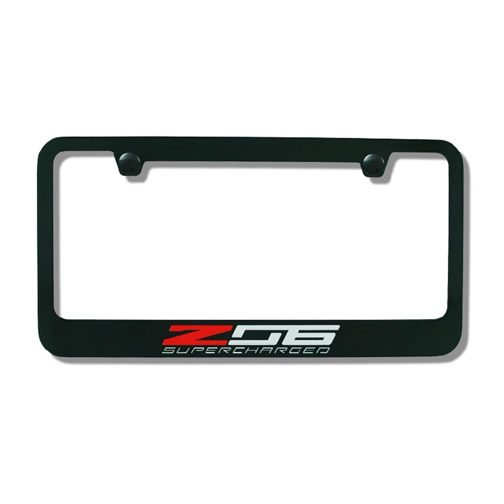 2015-2019 Corvette License Plate Frame W/Z06 Supercharged Script - Black - CA-76050-Corvette-Store-Online