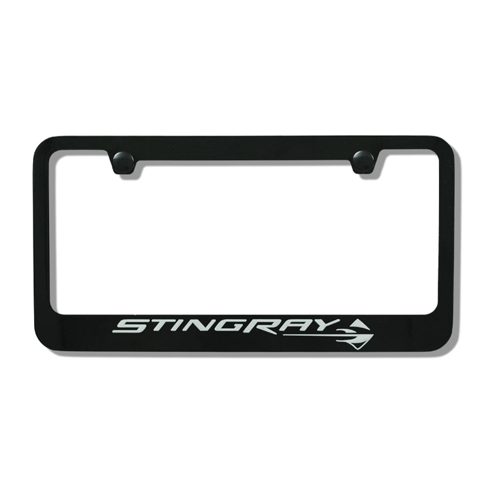 2014-2019 Corvette Stingray License Plate Frame w/Stingray Emblem - Black - CA-76051-Corvette-Store-Online