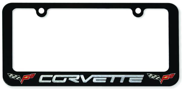 2005-2013 Corvette Black Powder-Coated Script & Flag Logo - License Plate Frame - CA-76075-Corvette-Store-Online