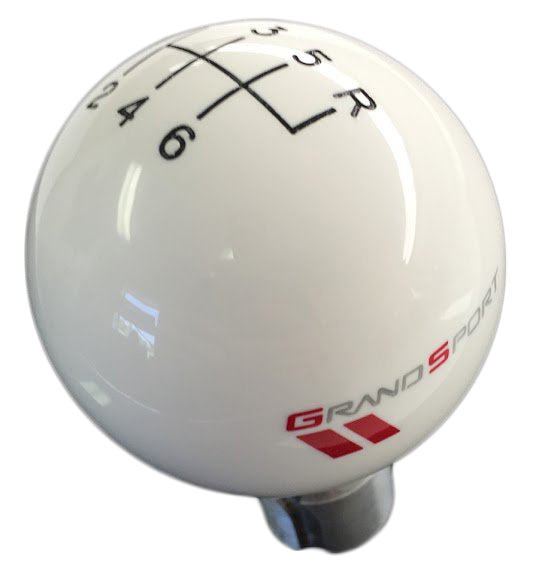 2010-2013 Corvette White Shift Knob W/Black Shift Pattern & Grand Sport Logo - CA-76864-Corvette-Store-Online