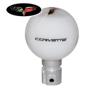 2005-2013 Corvette White Shift Knob W/C6 Crossed Flags & Black Corvette Script - CA-76865-Corvette-Store-Online