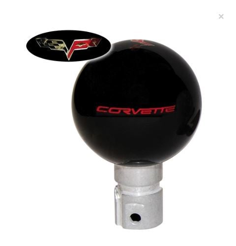 2005-2013 Corvette Black Shift Knob W/C6 Crossed Flags & Red Corvette Script - CA-76868-Corvette-Store-Online