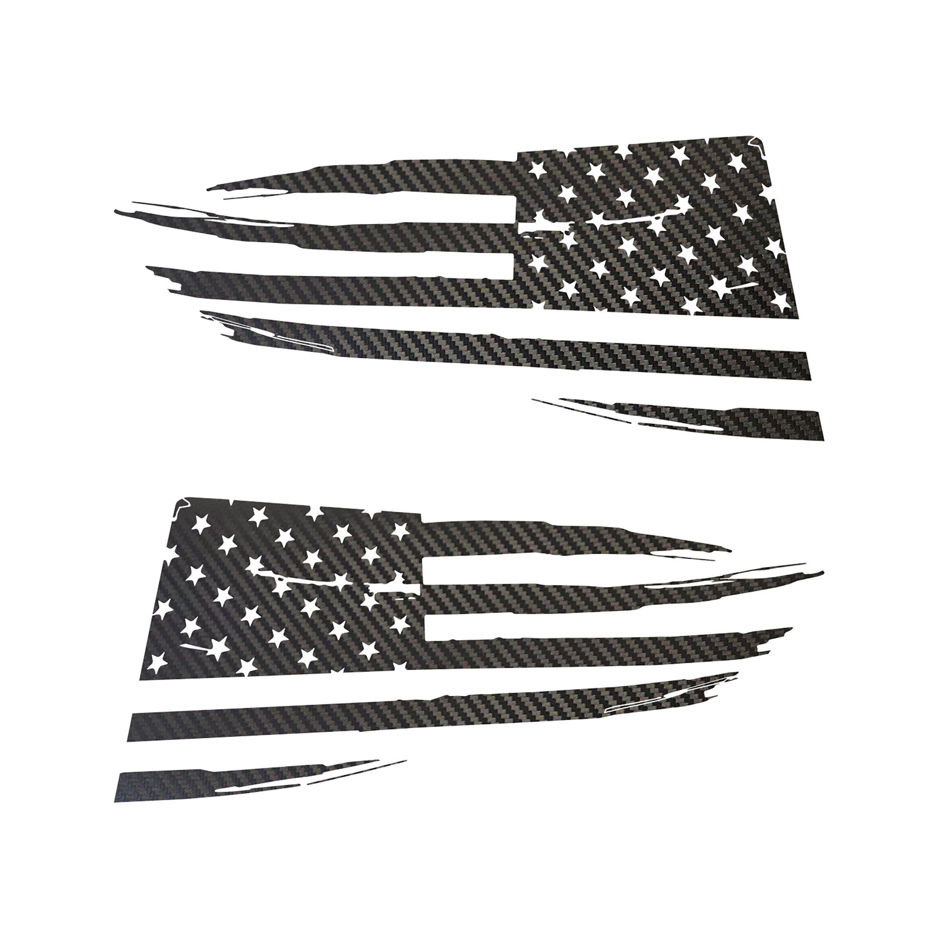2014-2019 Corvette Quarter Window Flag Decal - Black Gloss Carbon Fiber - Distressed USA Flag - CA-77285-Corvette-Store-Online