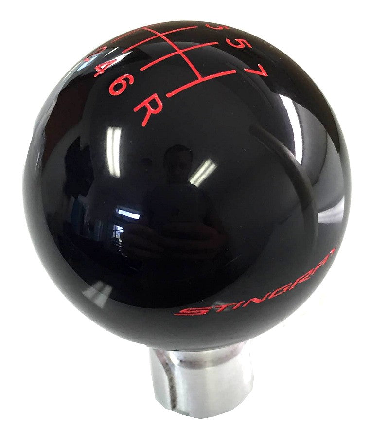 2014-2019 Corvette Shift Knob w/Shift Pattern & Side Stingray Script - Black/Red - CA-77375-Corvette-Store-Online