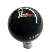 2014-2019 Corvette Shift Knob w/C7 Cross Flags & Side Corvette Script - Black/White - CA-77386-Corvette-Store-Online