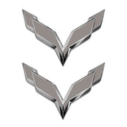 2014-2019 Corvette Front/Rear Flag Emblem Overlay Sets - Gloss Silver - CA-77999-Corvette-Store-Online