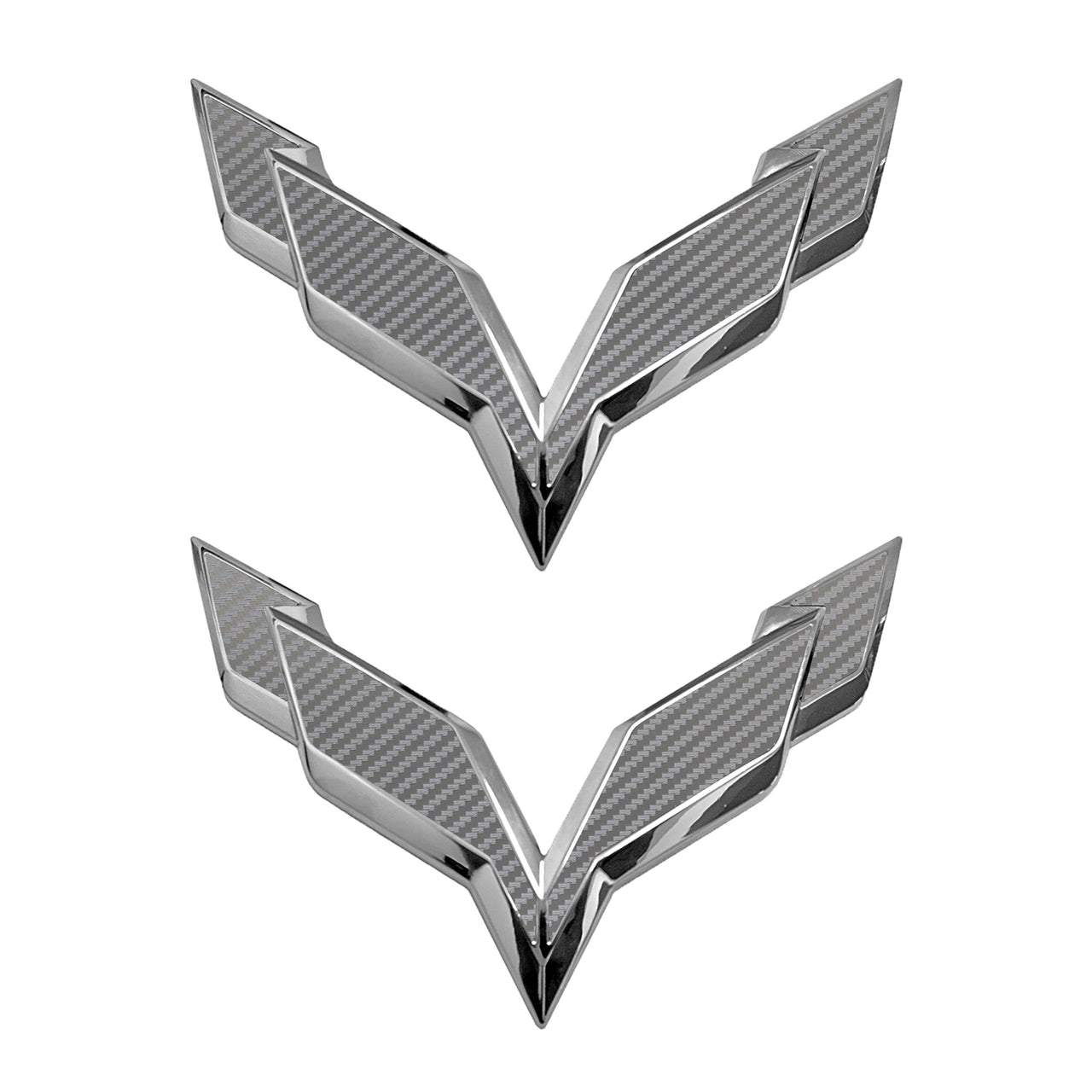 2014-2019 Corvette Front/Rear Flag Emblem Overlay Sets - Silver Carbon Fiber - CA-78018-Corvette-Store-Online