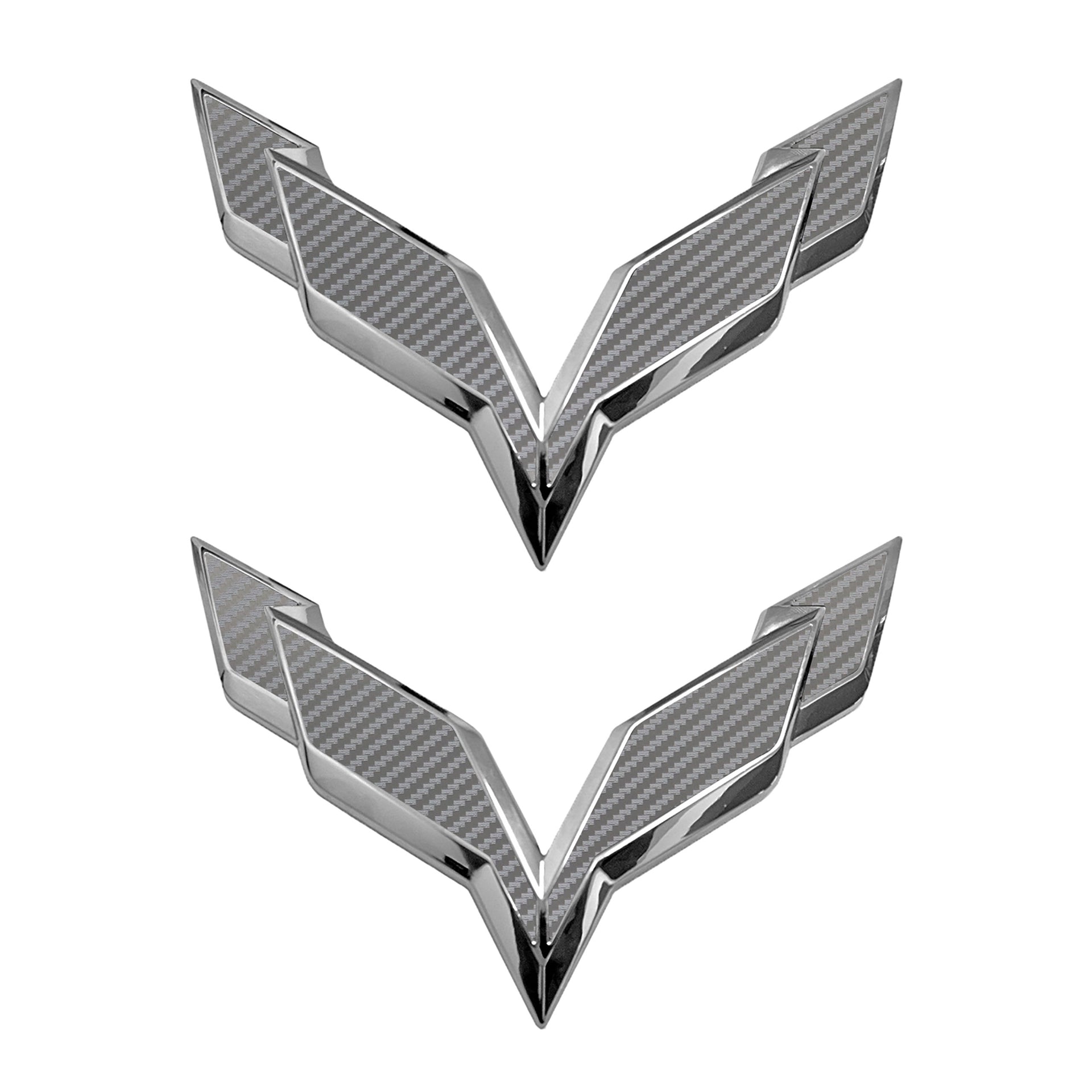 2014-2019 Corvette Front/Rear Flag Emblem Overlay Sets - Silver Carbon Fiber - CA-78018-Corvette-Store-Online