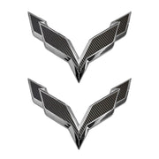 2014-2019 Corvette Front/Rear Flag Emblem Overlay Sets - Black Gloss Carbon Fiber - CA-78019-Corvette-Store-Online