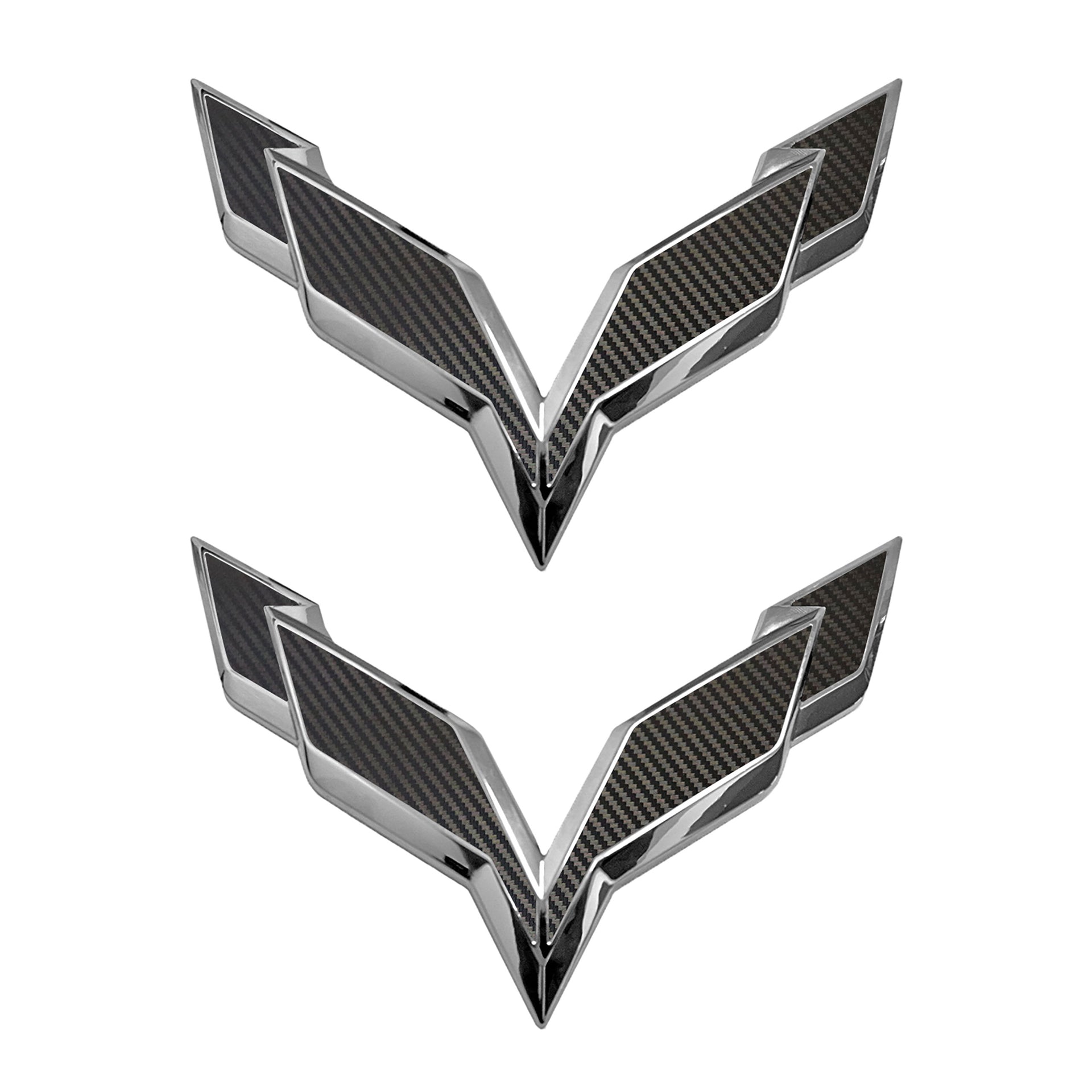 2014-2019 Corvette Front/Rear Flag Emblem Overlay Sets - Black Gloss Carbon Fiber - CA-78019-Corvette-Store-Online