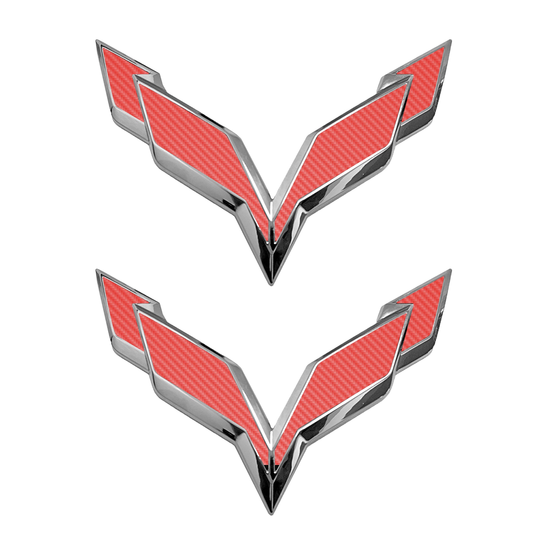 2014-2019 Corvette Front/Rear Flag Emblem Overlay Sets - Red Gloss Carbon Fiber - CA-78020-Corvette-Store-Online