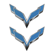 2014-2019 Corvette Front/Rear Flag Emblem Overlay Sets - Blue Brushed Steel - CA-78023-Corvette-Store-Online