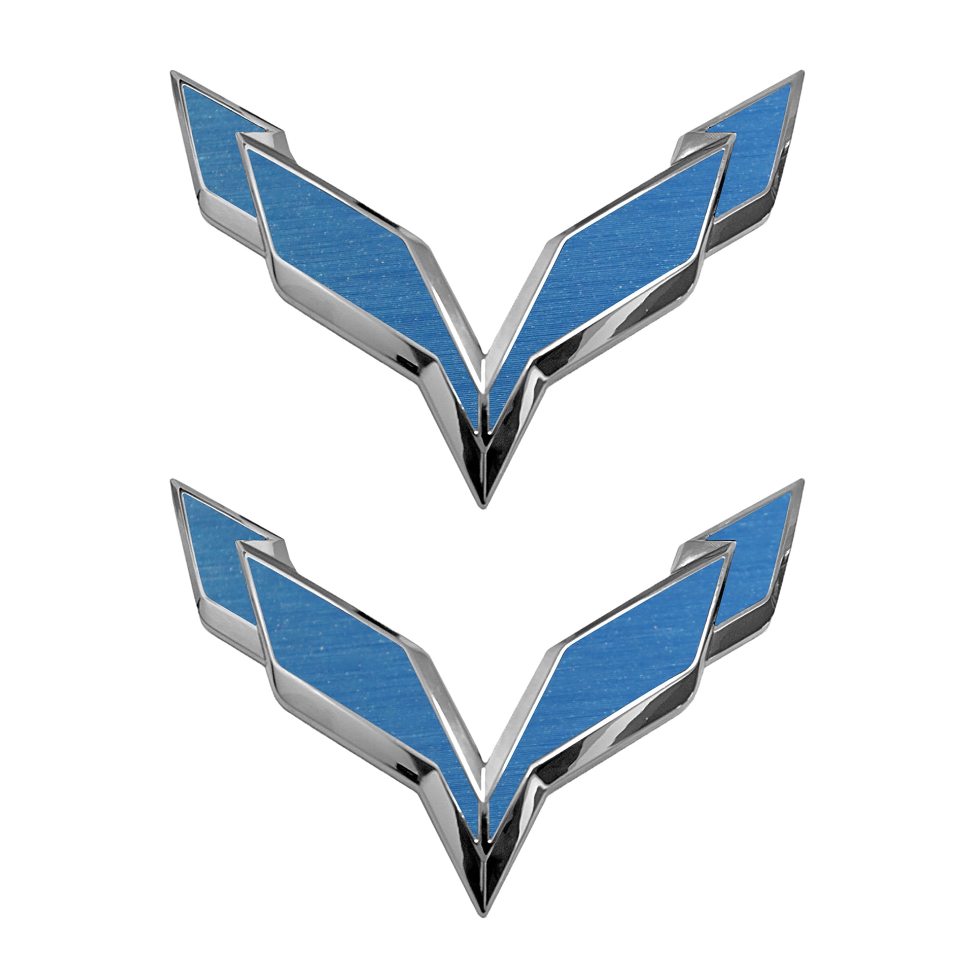 2014-2019 Corvette Front/Rear Flag Emblem Overlay Sets - Blue Brushed Steel - CA-78023-Corvette-Store-Online