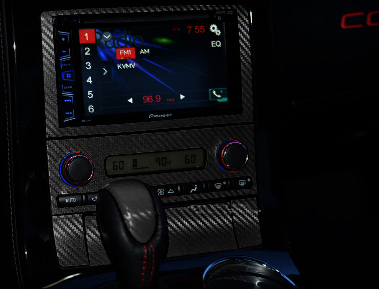 2005-2013 Corvette Nav & A/C Controls Decal - 5Pc Black Carbon Fiber W/O Seat Heater Switches - CA-78837-Corvette-Store-Online