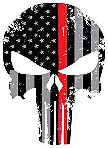 1953-2025 Corvette Tattered US Flag Punisher Skull Decal - Thin Blue / Red Line US Flag - CA-79654-Corvette-Store-Online