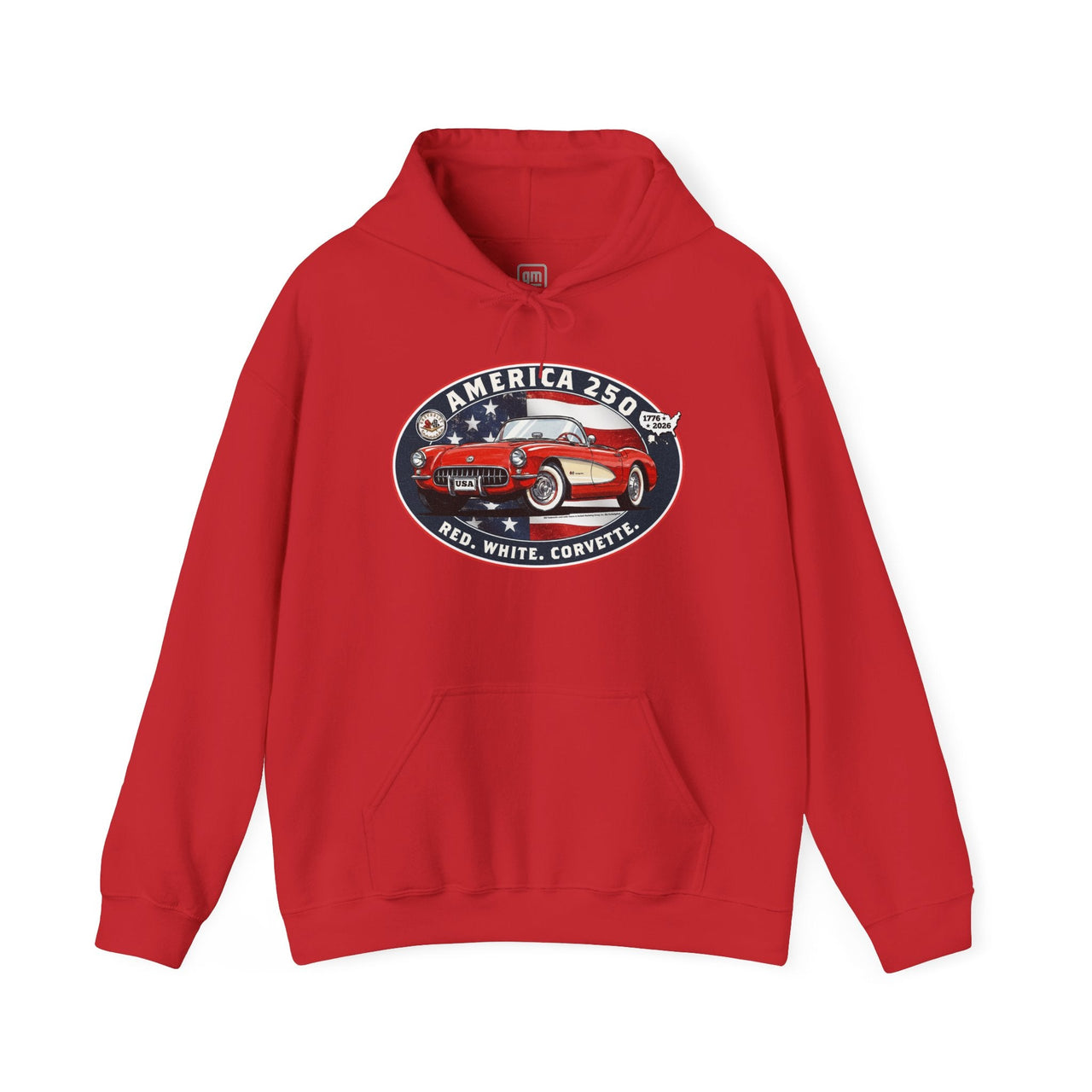 Corvette C1 "Red. White. Corvette." America 250 Oval Pullover Hoodie