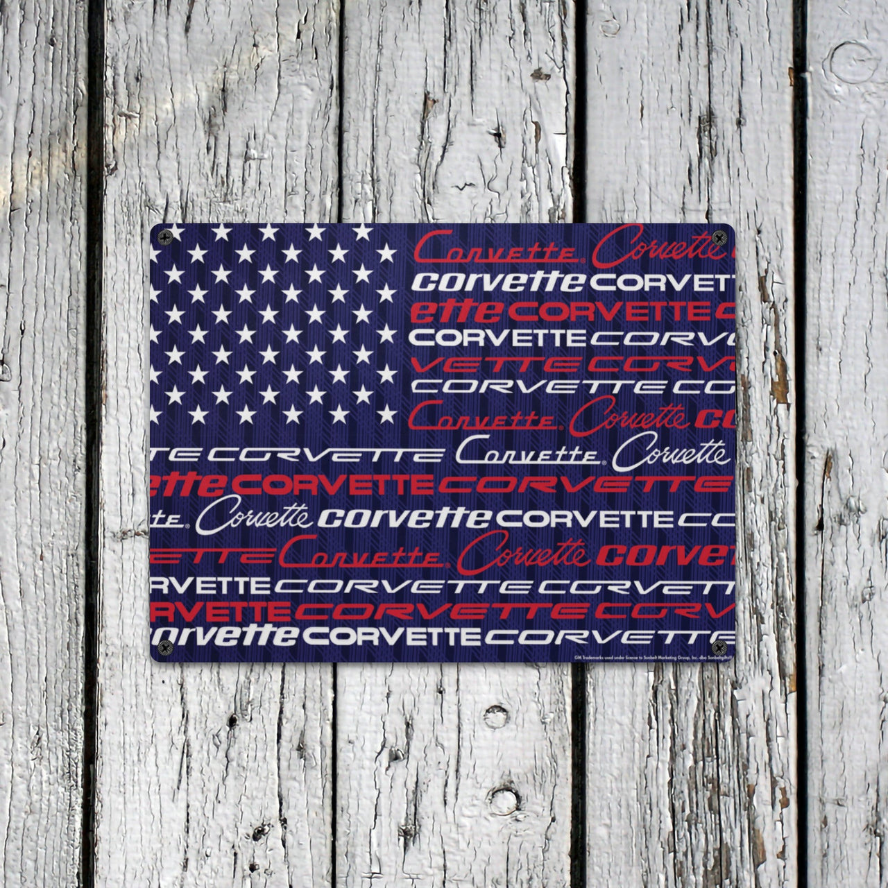 Corvette Script USA Flag Design 16"x12" Tin Sign