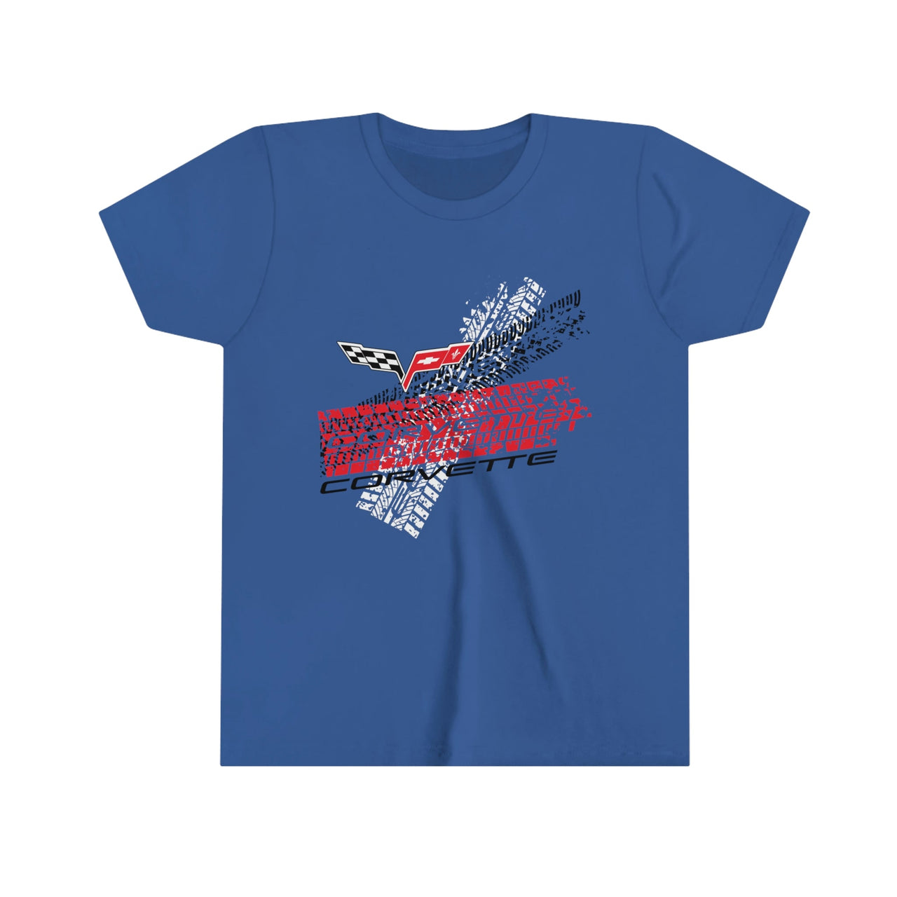C6 Corvette Tire Tracks Youth Short Sleeve 100% Cotton Tee