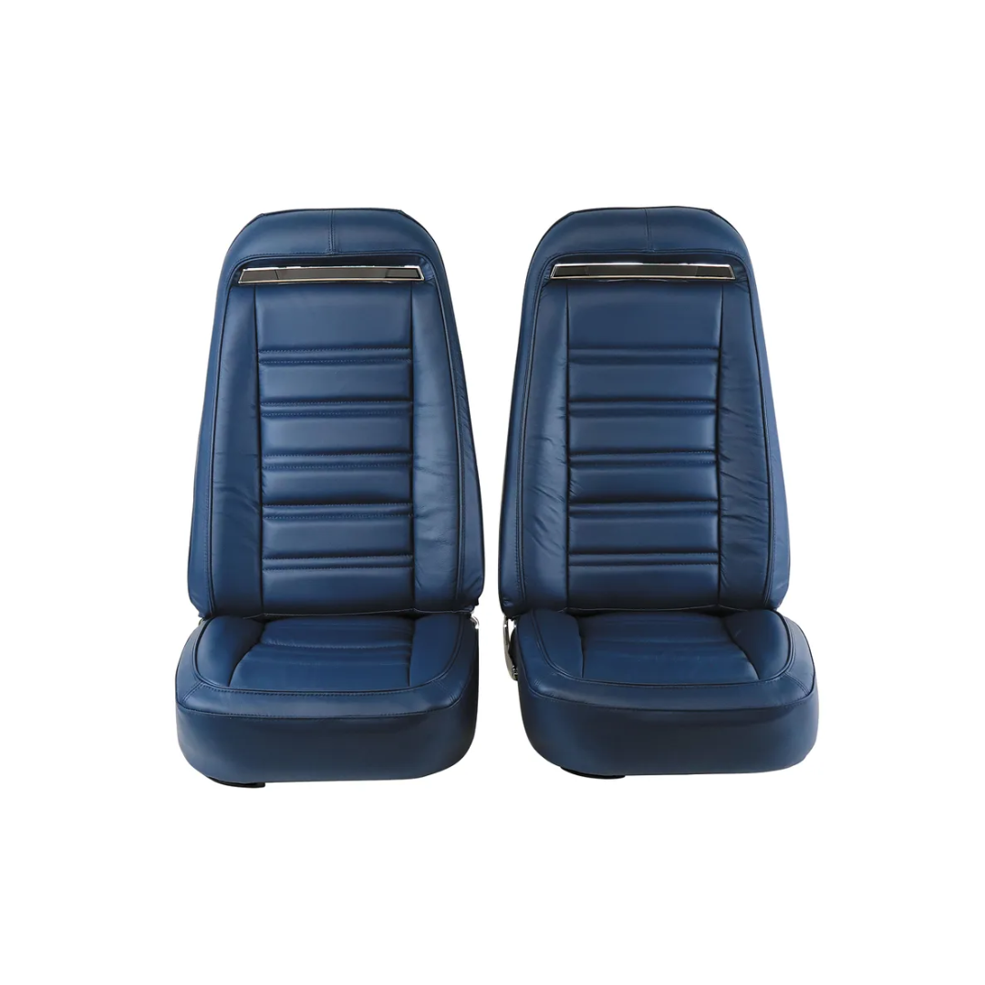C3 1972 Corvette Mounted Seats Royal Blue Leather Vinyl Without Shoulder Harness - CA