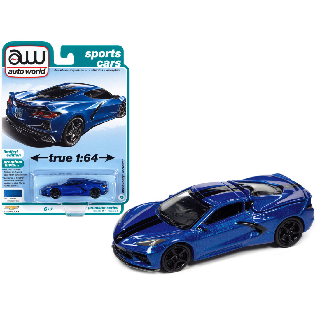 C8 Corvette Stingray Elkhart Lake Blue Metallic "Sports Cars" Limited Edition 1/64 Diecast Model Car by Autoworld