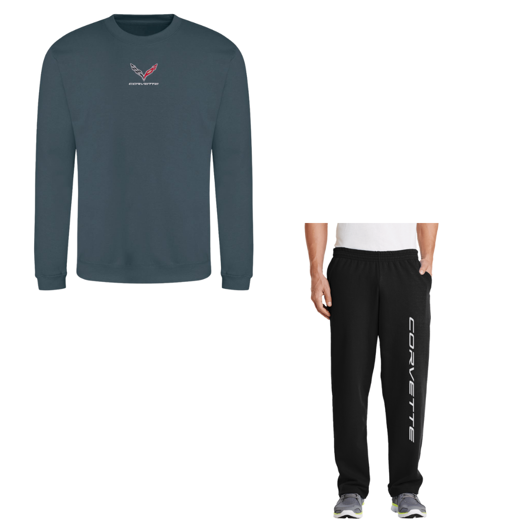 Air Force Blue Embroidered Corvette Crewneck Sweatshirt & Sweatpants Bundle