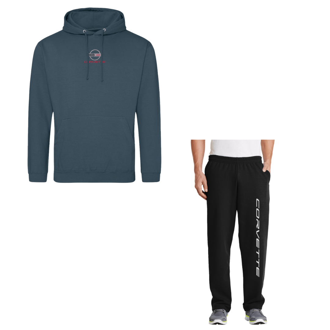 Airforce Blue Embroidered Hoodie Sweatshirt & Sweatpants Bundle