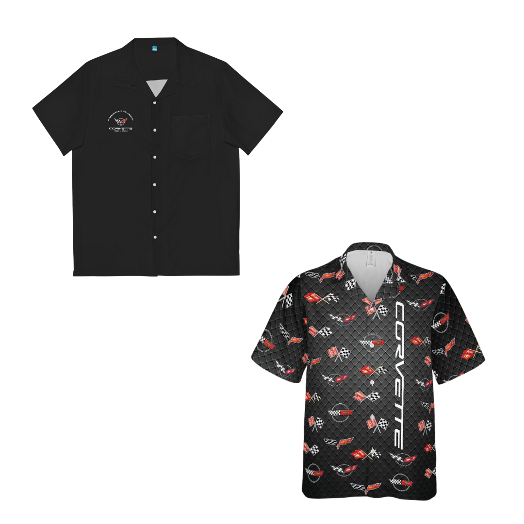 Black C5 Corvette Duo – Generation Flag Logos & C5 Emblem Hawaiian Shirt 2-Pack