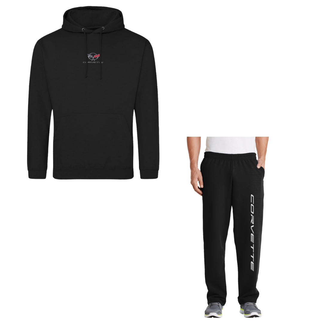 Black Embroidered Hoodie Sweatshirt & Sweatpants Bundle