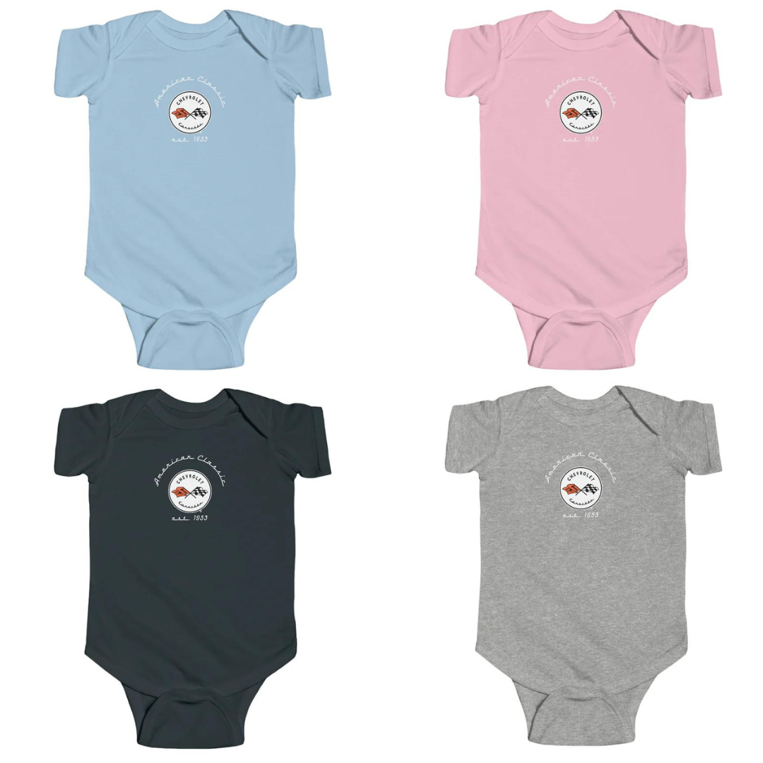 C1 Corvette Baby Short Sleeve Snap Bottom One Piece Fine Jersey Bodysuit