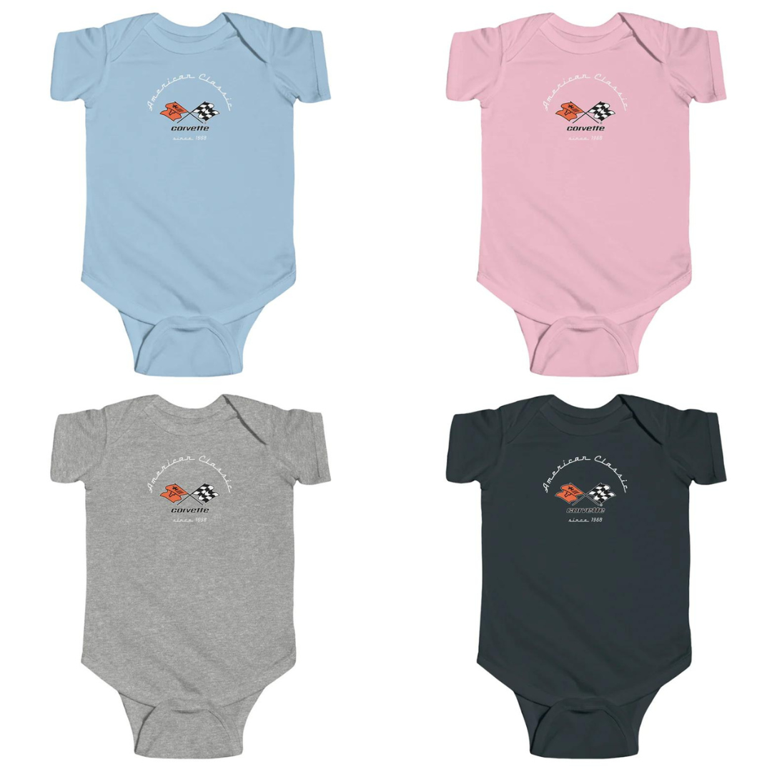 C3 Corvette Baby Short Sleeve Snap Bottom One Piece Fine Jersey Bodysuit