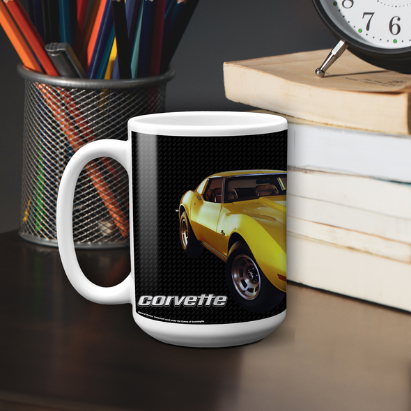 C3 Corvette 15oz Ceramic Mug Yellow, Perfect for Corvette Fans, Made in the USA