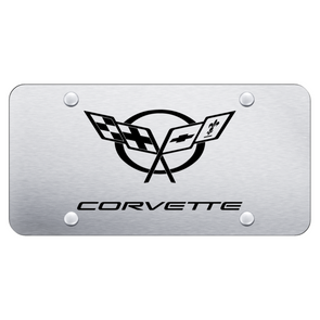C5 Corvette Crossed Flags License Plate - Laser Etched on Brushed Stainless Steel