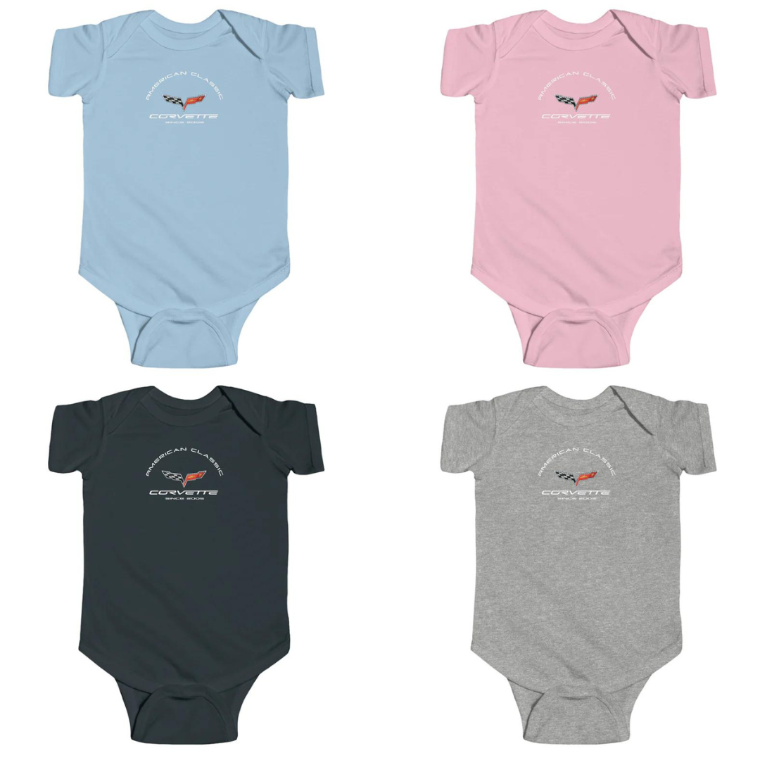 C6 Corvette Baby Short Sleeve Snap Bottom One Piece Fine Jersey Bodysuit