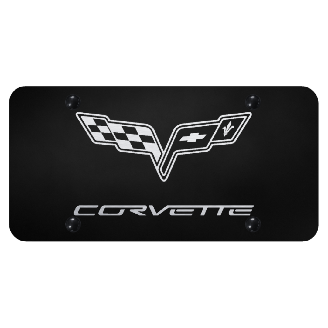 c6-corvette-crossed-flags-license-plate-laser-etched-on-black
