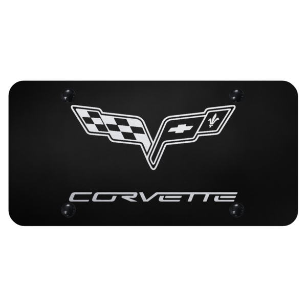 C6 Corvette Crossed Flags License Plate Black | Corvette Store Online